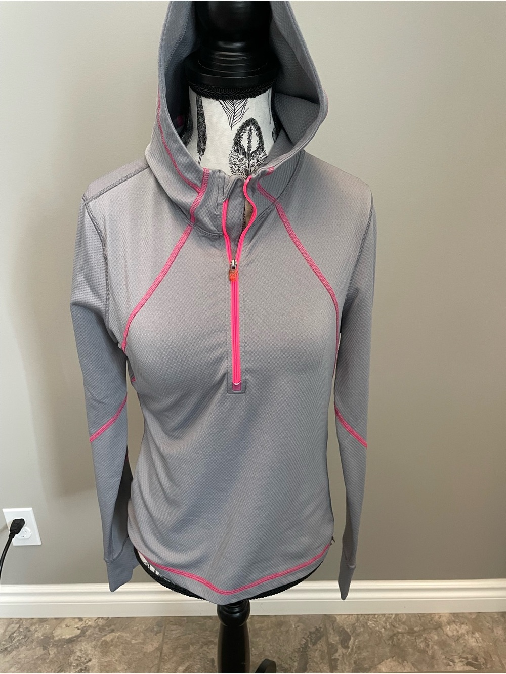 lululemon athletica Light Gray Half-Zip Hoodie with Pink Trim